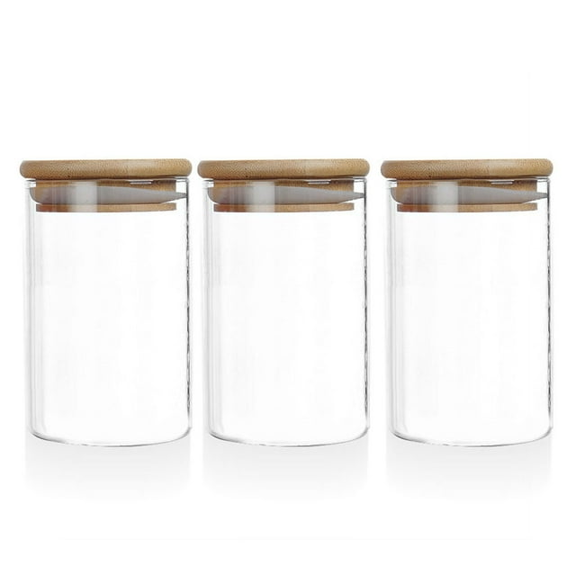 Yuarrent Frascos de vidrio de 3 piezas Recipiente de cocina de almacenamiento sellado con tapa de bambú Cocina y Comedor