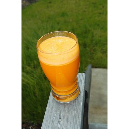 LAMINATED POSTER Glass Deck Outside Health Carrot Juice Cup Wood Poster Print 24 x