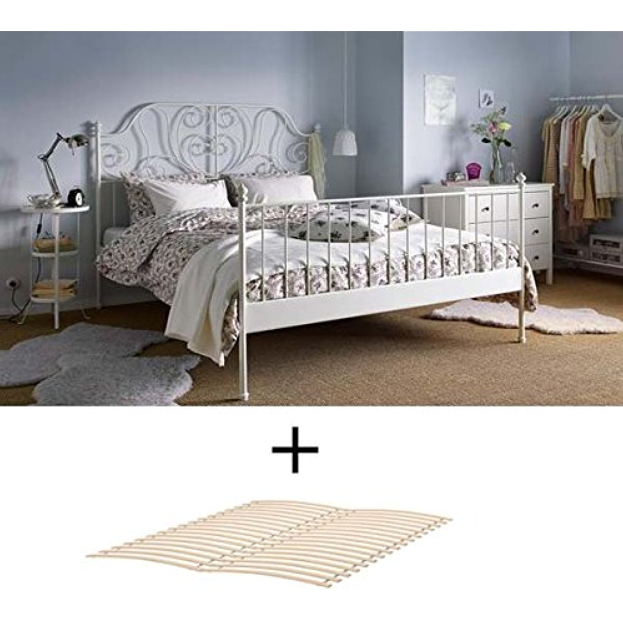Ikea Full Size Metal Country Style Bed Frame with Slatted Base  White  