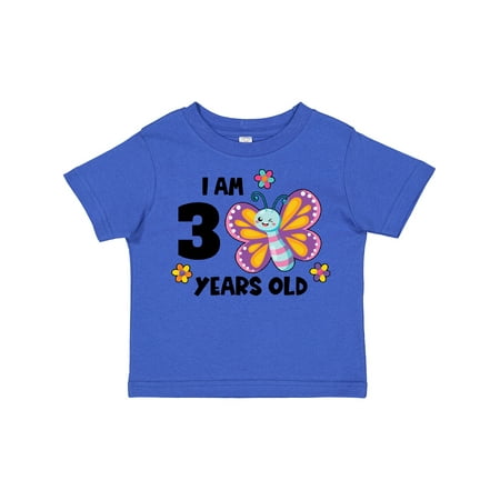 

Inktastic I Am 3 Years Old Cute Smiling Butterfly with Flowers Gift Toddler Toddler Girl T-Shirt