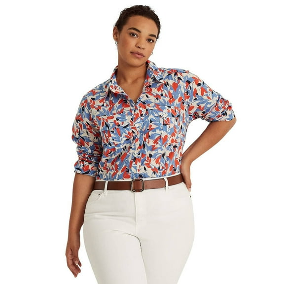 Lauren Ralph Lauren Women's Plus-Size Floral Cotton Voile Shirt Size 3X