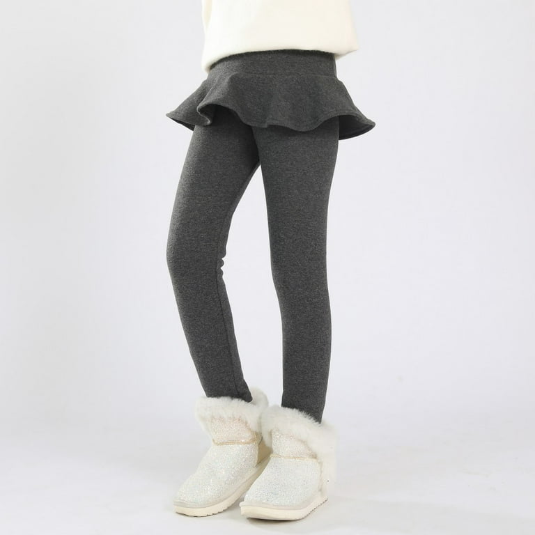 SYNPOS Girls Winter Fleece Lined Leggings Toddler Kids Flare Skirt with  Pants 3-11 Years