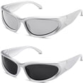thumbnail image 1 of Gafas de sol envolventes milramtob Y2K Trendy Silver Glasses, 1 of 6