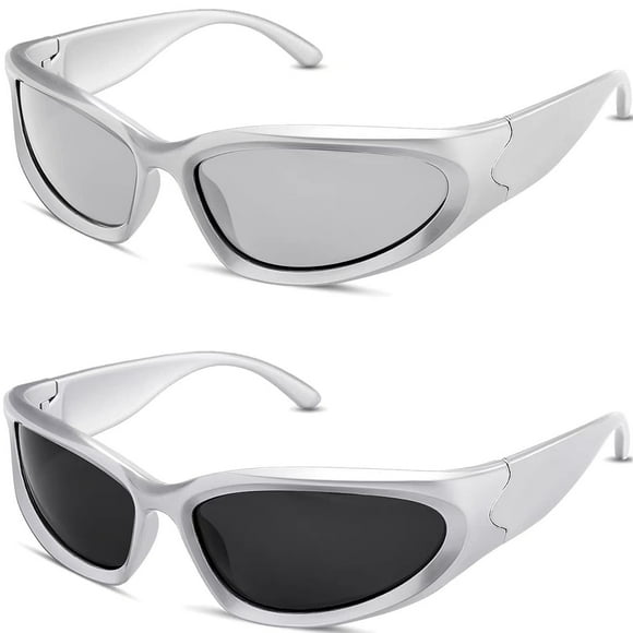 Gafas de sol envolventes milramtob Y2K Trendy Silver Glasses