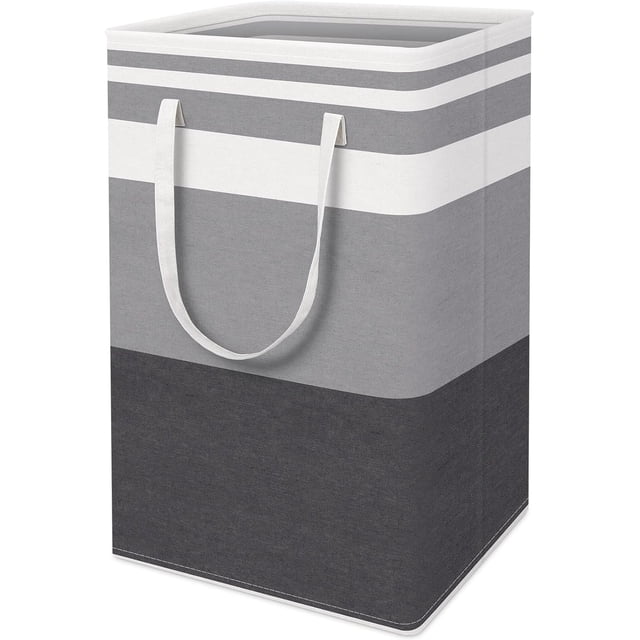 Cesta de lavandería versátil, plegable para ahorrar espacio, gran capacidad con asas reforzadas, tela de algodón y lino con revestimiento de polietileno impermeable (gris degradado)