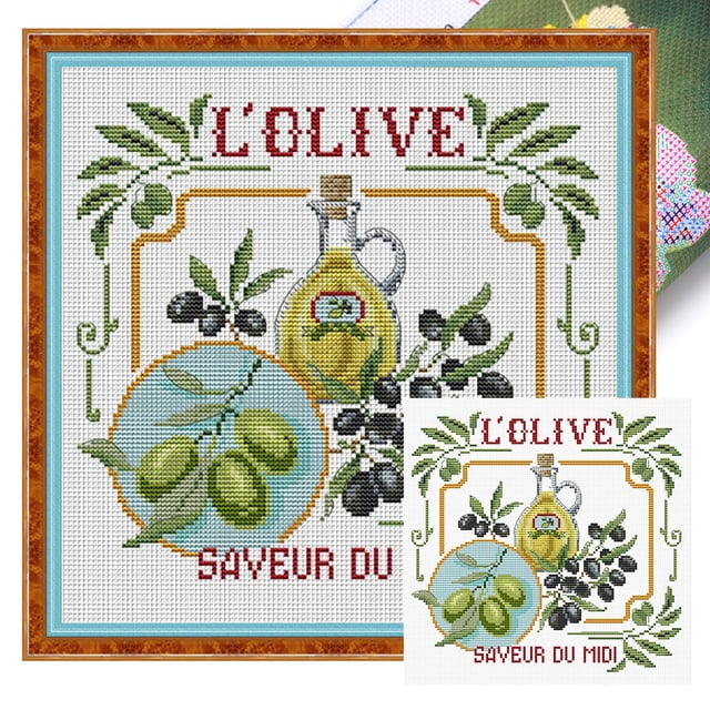 Hilo Algodón Egipcio Bordado Parcial 14 Quilates Punto Cruz 33x33cm Color Oliva