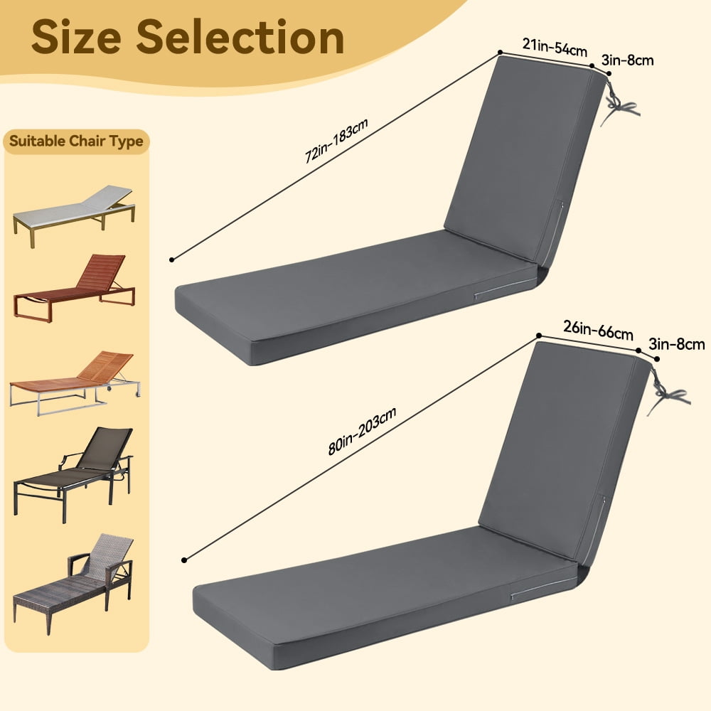 ROFIELTY 72 Inch x 21 Inch Gray Lounge Chair Cushions Outdoor Seating Cushions, Waterproof