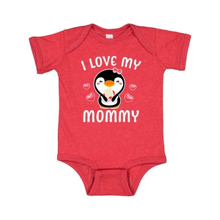 

Inktastic I Love My Mommy with Cute Penguin and Hearts Gift Baby Girl Bodysuit
