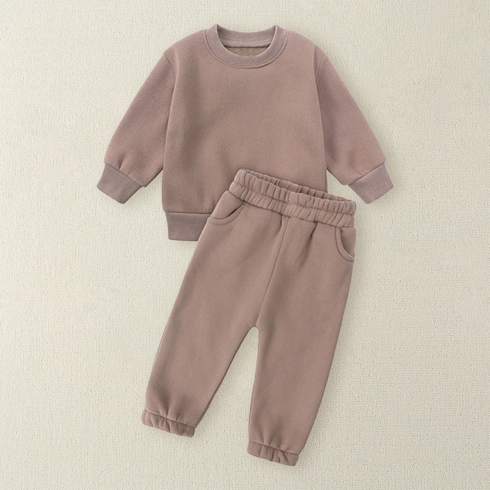 Mercatoo Toddler Baby Boys Girl Solid Color Outfit Set Sweatsuit Crewneck Sweatshirt Sweatpants Pants Fall Winter Kids Clothes