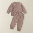 thumbnail image 4 of CPNG Kids Toddler Girl Boys Fleece Lined Sweatsuit Outfits Long Sleeve Solid Color Crew Neck Tops Sweatshirt Pants Casual Outfits Set(Brown,6-7 Years), 4 of 9