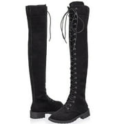 Honeeladyy Women's Over The Knee Thigh High Boots Lace up Flat Boot Long Riding Boots #R