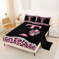 thumbnail image 2 of Manfei Leopard Print Bow Letter T Print Bed Sheets for Girls, Black Pink Initial Bows King Sheets, 4-Piece, 2 of 5