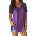 thumbnail image 1 of Cathalem Hauts Courts Oversize pour Femmes, Col Rond, Tricotés, Unis, Amples, Décontractés, Basiques, Blouses, Violet TG, 1 of 4