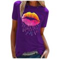 thumbnail image 2 of ICHUANYI Clearance Fashion Women Colorful Lip Print Short Sleeve Casual T-Shirt Blouses Tops(Purple, XL) ICHUANYI WER2023080904799, 2 of 4