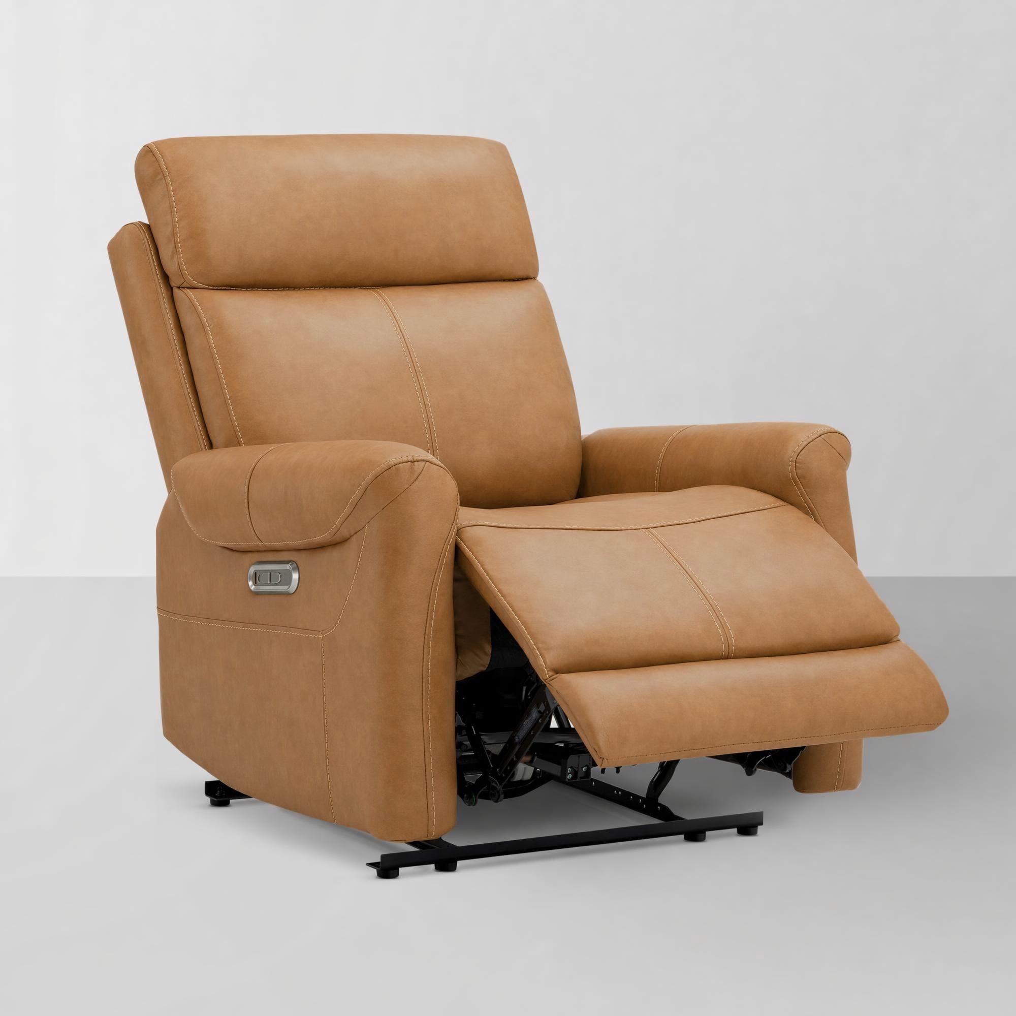 Spruce & Spring Power Recliner Chair, Wall Hugger Reclining Chair for Living Room, Bedroom, Faux Leather, Saddle Brown