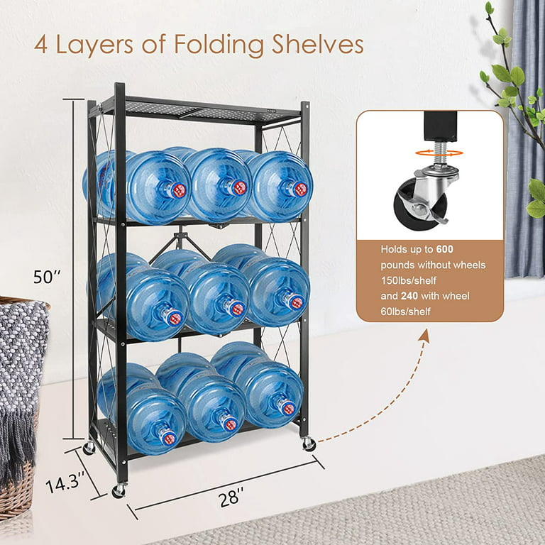 BRIGHTSHOW 4-Tier Storage Shelves, Collapsible Metal Shelf Organizer for  Garage/Pantry/Kitchen/Sunroom Foldable Shelving Unit Heavy Duty Wire  Shelving