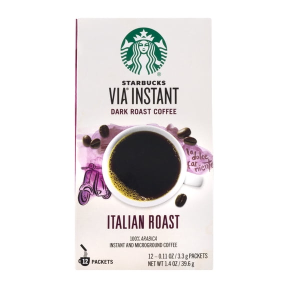 Starbucks Via Instant Dark Roast Coffee Italian Roast Packets - 12 CT