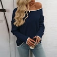 thumbnail image 4 of Riecok Crewneck Sweaters for Women Long Sleeves Soft Solid Color Fall and Winter All-match Casual Fashion Blouse Navy L, 4 of 6
