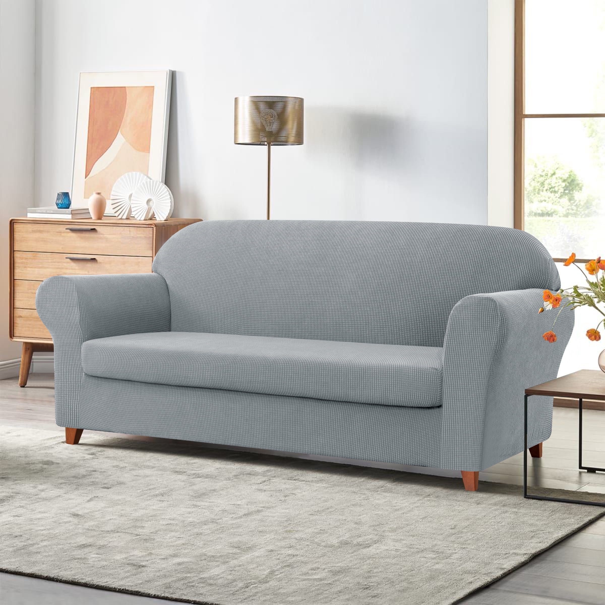 Subrtex Sofa Cover 1 Piece Slipcover with extra Stretch Cushion Seat Cover, Loveseat, Light Gray
