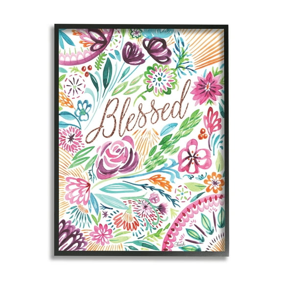 Stupell Blessed Whimsical Flower Shapes Botanical & Floral Painting Black Framed Art Print Wall Art