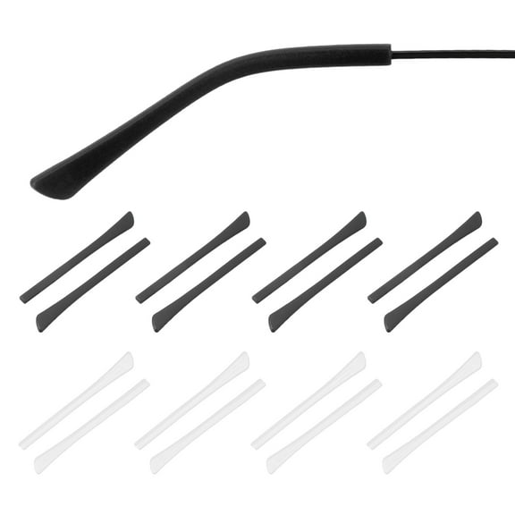 Uxcell 8 Pairs Eye Glass Replacement Temples, Silicone Anti-Slip Eyeglass End Tips Glasses Retainers Fits 1x2mm for Rectangle Thin Metal Eyeglass Sunglasses Temple, Black/Clear