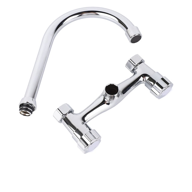 Grifo De Cocina De Montaje En La Pared, Mezcla Fría En Caliente 2 Manijas Del Fregadero De Acero Inoxidable Para La Cocina