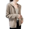 thumbnail image 1 of Women's 100% Merino Wool Sweater with Hood, Collar and Zipper, Long Sleeve Cardigan, Chunky Cashmere Knit, 1 of 7