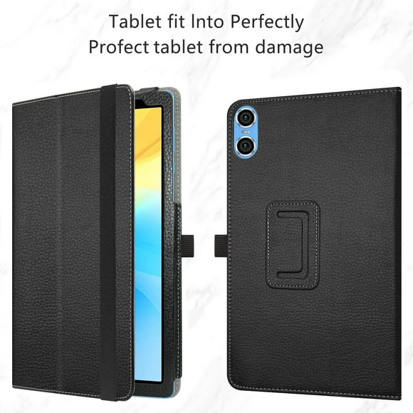 Étui pour Tablette pour 10,1 Pouces TECLAST P26T / P25T / Vortex T10 / T10M, Support Pliant, Étui en Cuir PU avec Fermeture Élastique, Noir