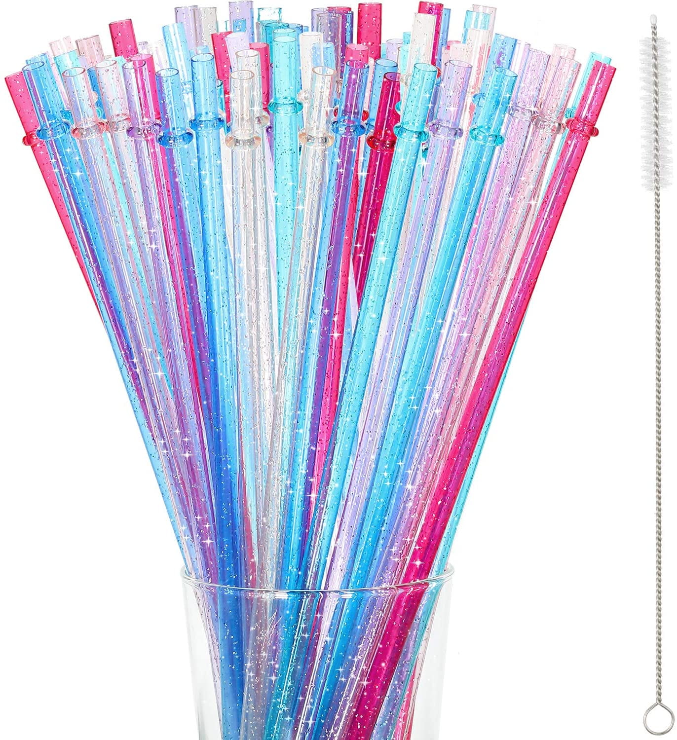 SUZH 48 Pieces 11 inch Reusable Plastic Straws Without BPA, Colorful