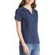thumbnail image 4 of Blusa de puntos impresa de manga corta con cuello en V para mujeres INSPIRE CHIC, top para el trabajo, color azul marino M, 4 of 7