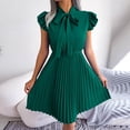 thumbnail image 2 of Robes d'Été Décontractées pour Femmes Col Noué Robe Formelle Élégante Plissée Manches à Volants Robe de Cocktail de Travail, 2 of 7