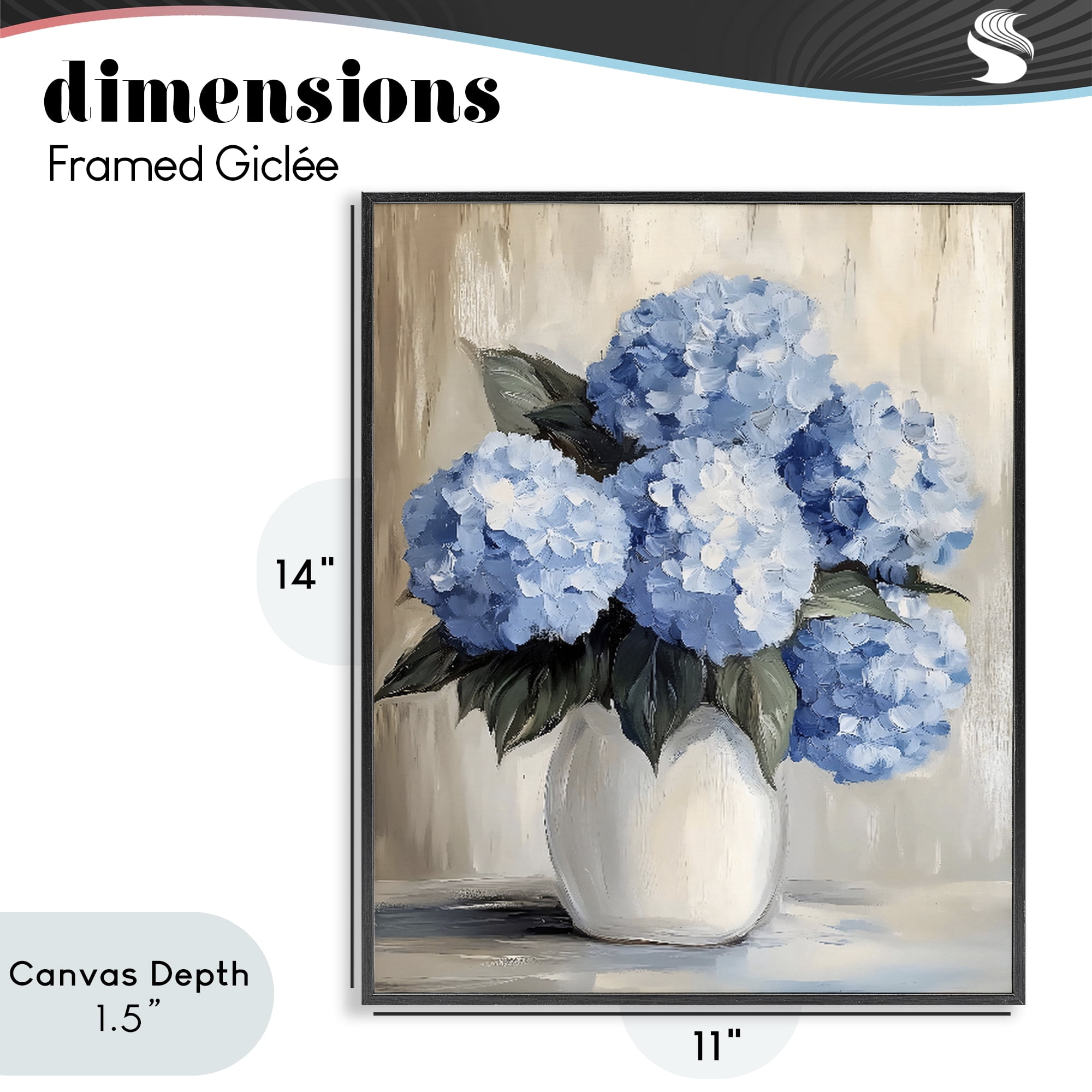 Stupell Industries Painted Hydrangeas in White Vase Black Framed Giclee Art, design by Creative Studio