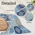 thumbnail image 2 of Bohemia Floral Pillow Covers, Linen Long Throw Pillow Case, Retro Mediterranean Texture Patchwork Blue Holiday Pillow Protector Decorative Cushion Cover for Living Room/Bedroom 20" x 30", 2 of 8