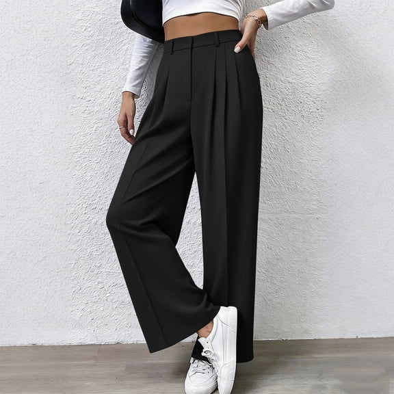 TaTaai Women's Fashion Casual Solid Color Suit Pants Straight Leg Office Dress Pants with Functional Side Pockets Soft Comfortable Stretchy Versatile Work Bottoms Gift