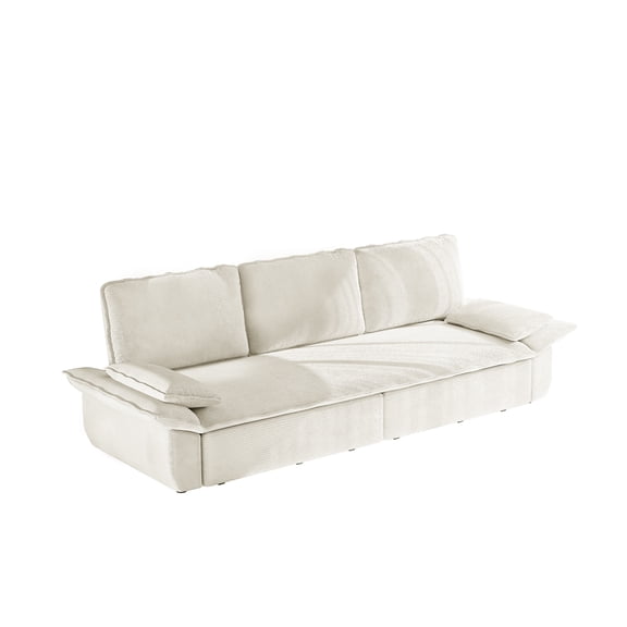 94.5" King Size Pull Out Sofa Bed,3-In-1 Convertible Sleeper Sofa,Multi-Functional Corduroy Bed, White