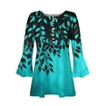 thumbnail image 5 of JTZGDY Womens Button Henley Shirts Casual Boho Floral Printed Summer 3/4 Bell Sleeve V Neck Pleated Curved Hem Blouse Loose Fit Dressy Tunic Tops Green#05 S, 5 of 6