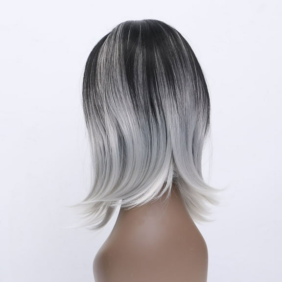 FOLOYORI 1Set Short Gray Wigs for Women Straight Synthetic 35 * 14in Adjustable Hook Fitting