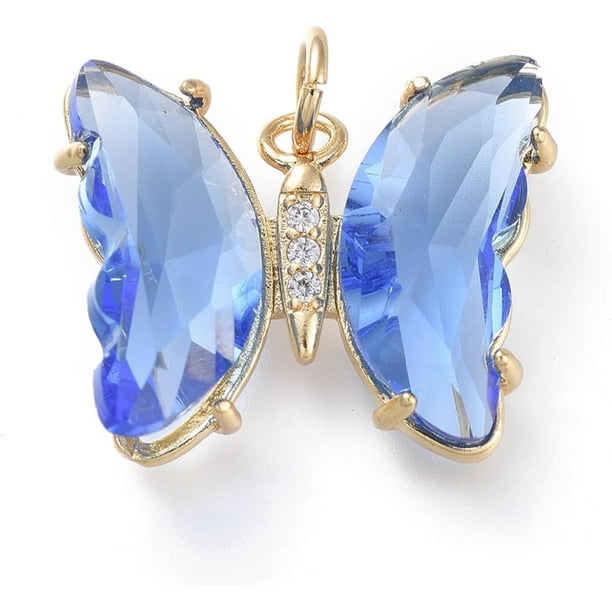 5 colgantes de mariposa de latón con micro pavé de circonitas cúbicas transparentes y dijes de cristal para la creación de joyas.