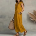 thumbnail image 5 of Women's Collared Button Down Maxi Shirt Dress, Long Sleeve Split Hem Solid Color Casual Long Dress for Spring Summer Daily Vacation Wear 17-Saffron S, 5 of 5