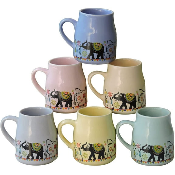 HealthGoodsIn- Set of 6 Multicolor Ceramic Wide Base Tea, Coffee, Milk Cup Set | Capacity 170 ML (5.7 US Fluid Oz)