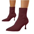 thumbnail image 5 of Women Solid Color Pointed Toe Knit Sock Ankle Boots Stiletto Thin High Heel Stretch Slip on Fall Winter Dress Short Booties Wine 7(39), 5 of 5