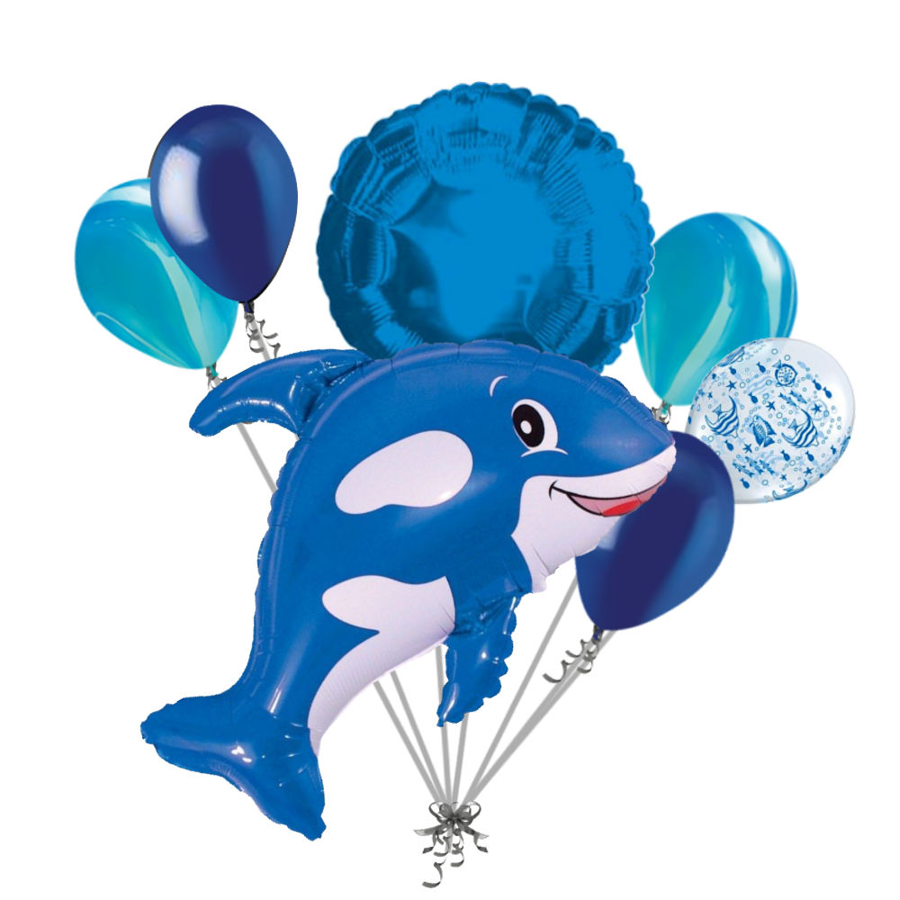 7 pc Orca Blue Killer Whale Balloon Bouquet Party Decoration Fish Ocean Sea