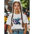 thumbnail image 4 of Women's T-Shirt Colorful Animal Hummingbird Flowers Short Sleeve Casual Tee Classic Crew Neck T Shirt for Women White, XS, 4 of 7