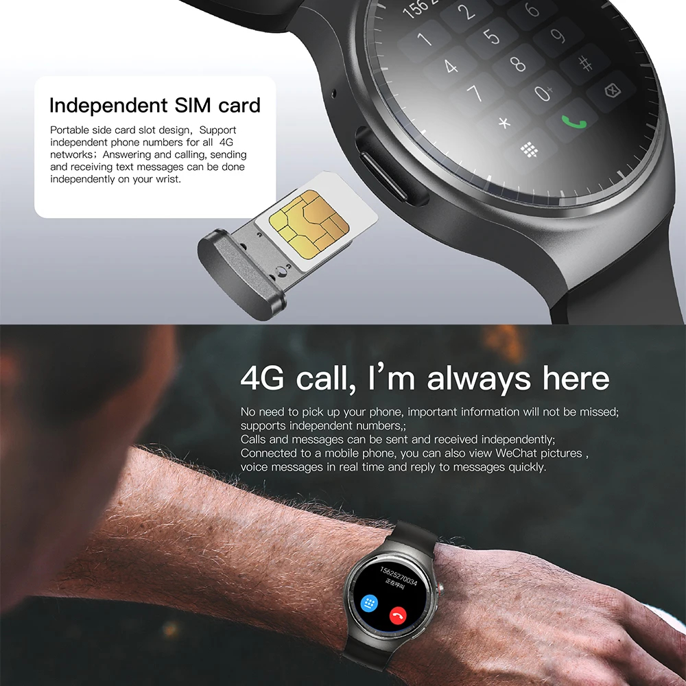 UBABAI DM80 Smart Watch 2GB+16GB 1.43inch WIFI GPS 4G Network 1000mah Black Silicone Strap