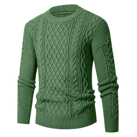 QTBIUQ Sweater Fashionable Mens Long Sleeved Solid Color Pullover Knitted Sweater Jacket Green