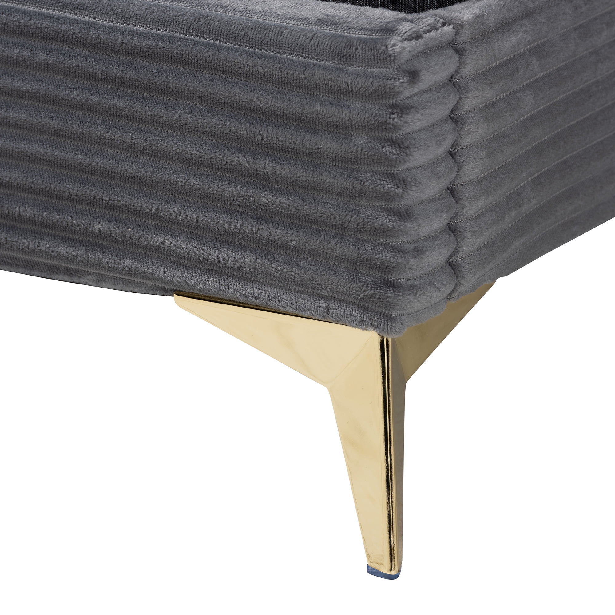 Baxton Studio Abberton Modern and Contemporary Grey Velvet and Gold Metal Queen Size Panel Bed