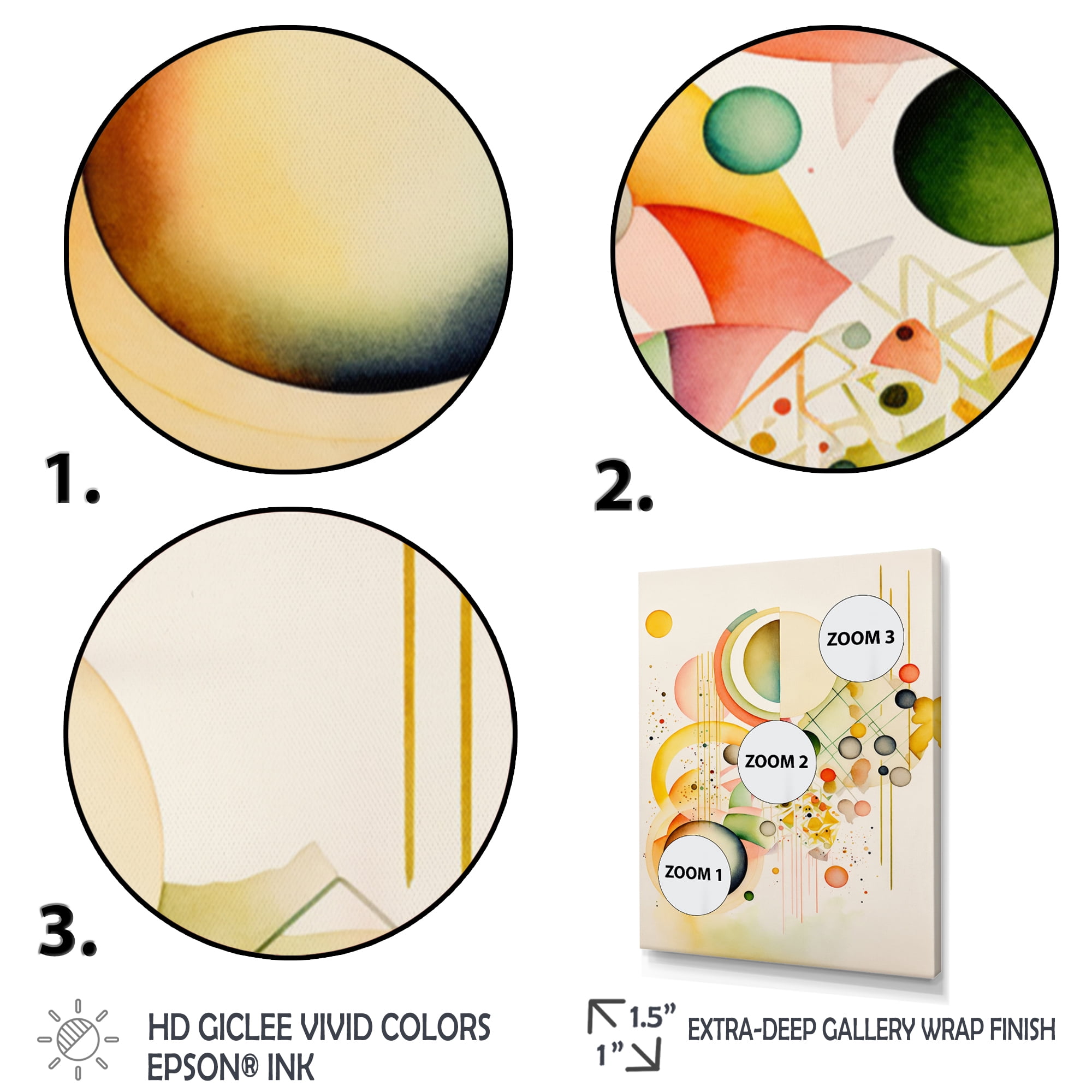 Designart Yellow Multi Shape Abstract VII Canvas Wall Art