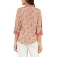 thumbnail image 3 of Allegra K Women's Bow Tie Neck Contrast Trim 3/4 Sleeve Floral Blouse, 3 of 6