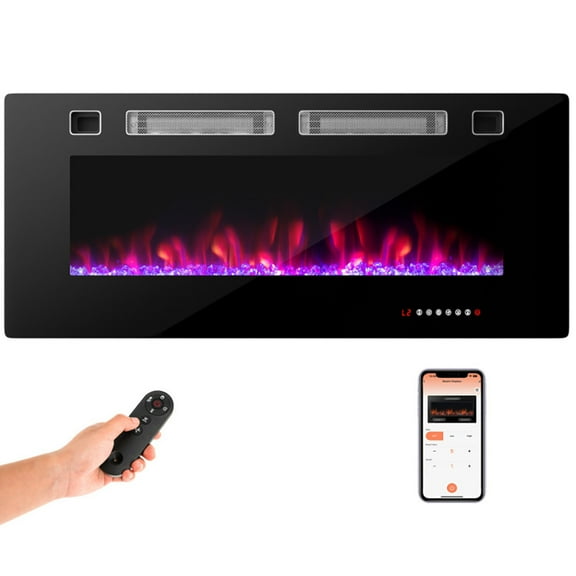 YYAo Fireplace Stove, Protection Indoor Heater,42 Inch Ultra-Thin Electric Fireplace with Decorative Crystals and Smart APP Control-42 inch