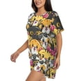 thumbnail image 2 of Rocae Cute Cat Cartoon for Two Piece Sleepwear Pajamas Sets for Women Soft Short-Sleeved Pjs with Lounge Shorts Large, 2 of 9